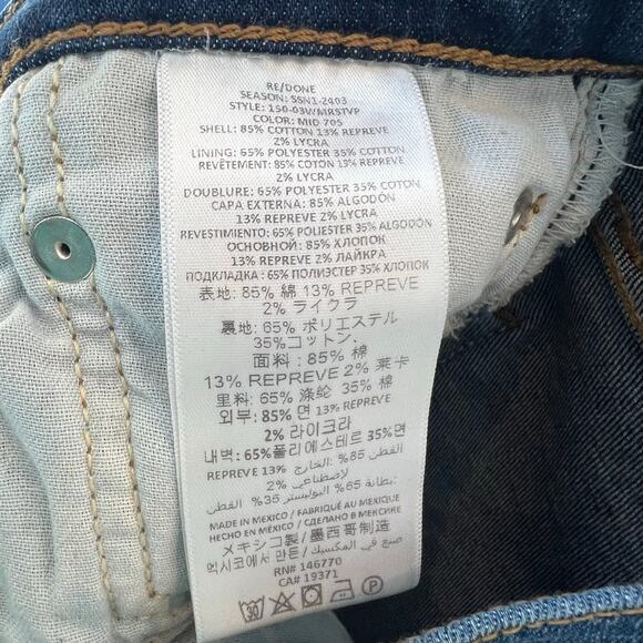 Re/Done Women's 70s Mid Rise Stove Pipe Jeans Dark Wash Blue Size 27 NWT - Picture 10 of 13